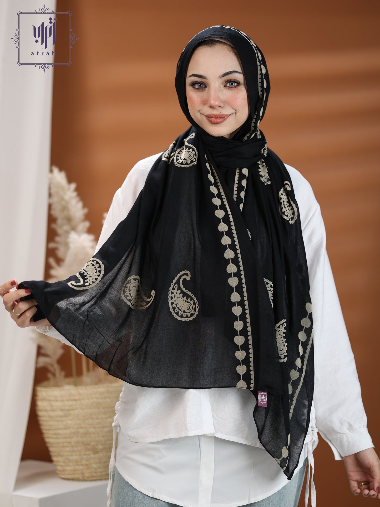 Embroidered Black Scarf