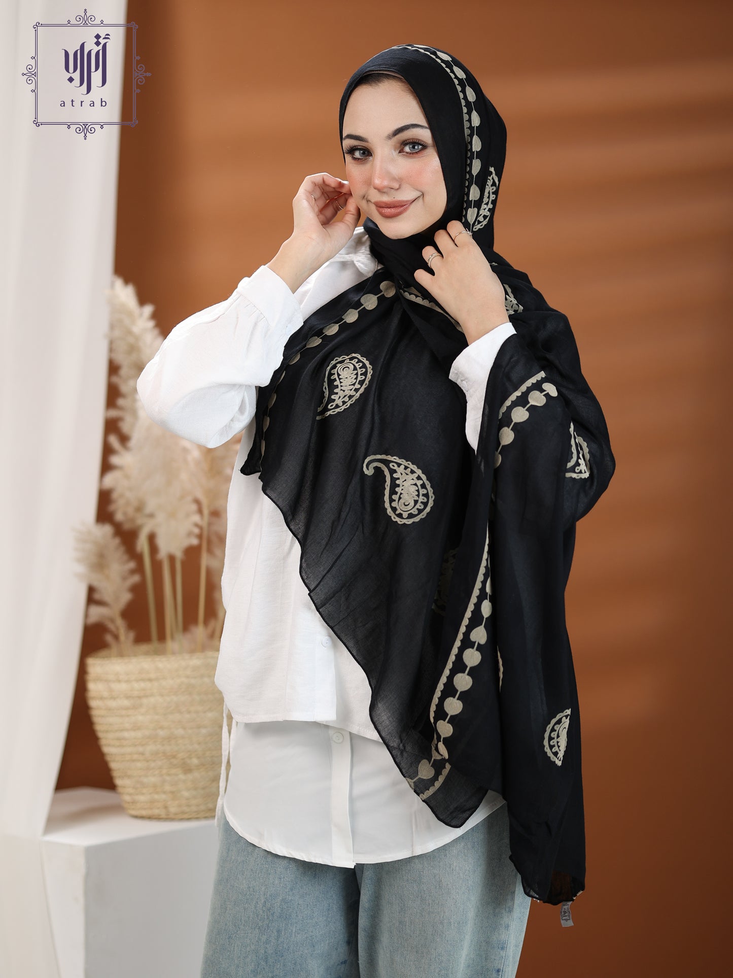 Embroidered Black Scarf